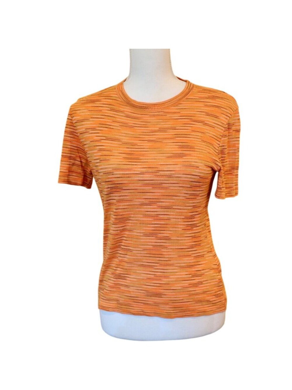 Missoni Orange Short Sleeve Knit Crew Neck Top, Medium